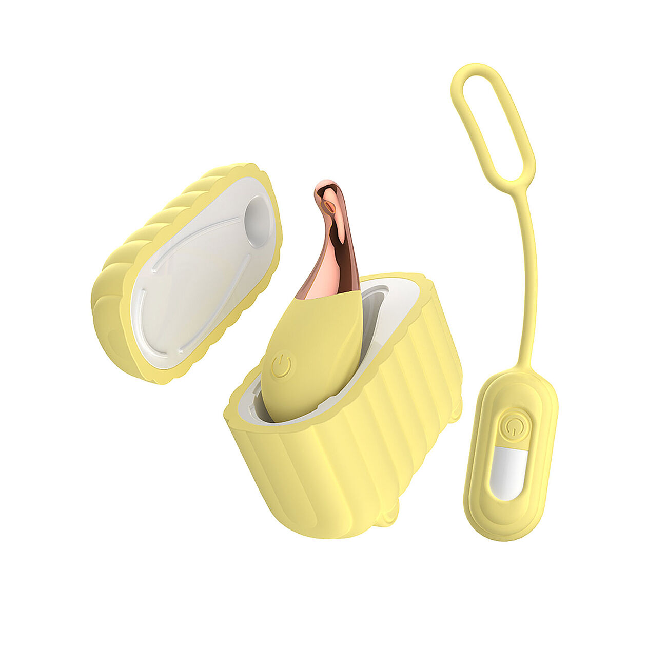 KOVIDA - 4-osainen kiihotinsetti kauko-ohjaimella, keltainen