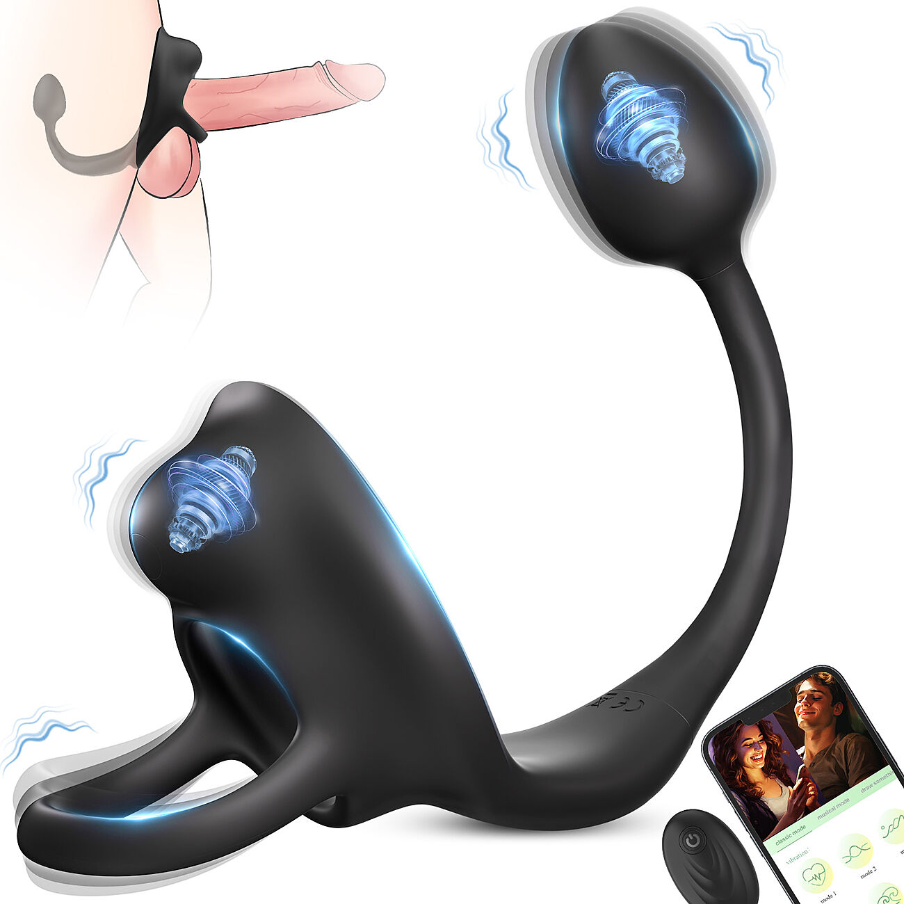 SOHIMI Pointy - Eturauhaskiihotin penis-kivesrenkaalla