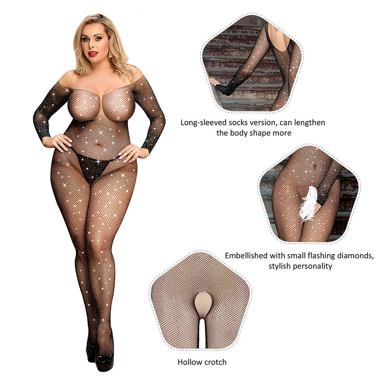 OhYeah - Catsuit strassikoristein, Plus Size