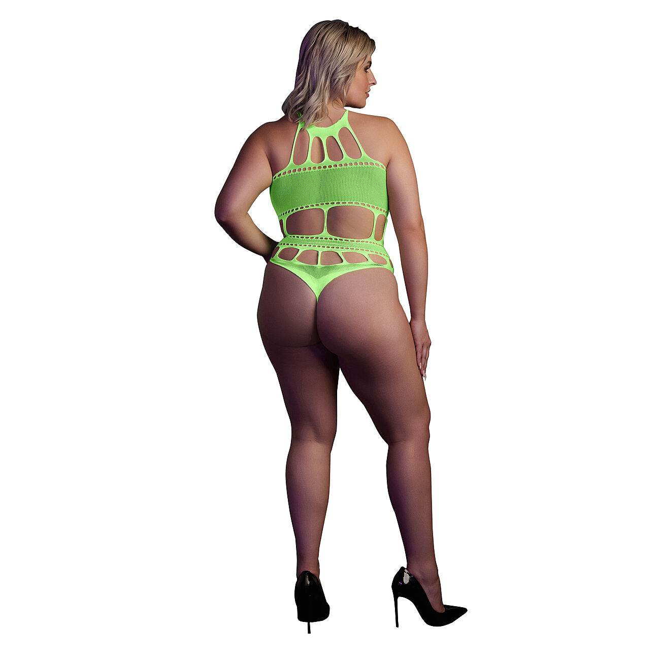 Ouch - UV-valossa hohtava body, vihre, Plus Size