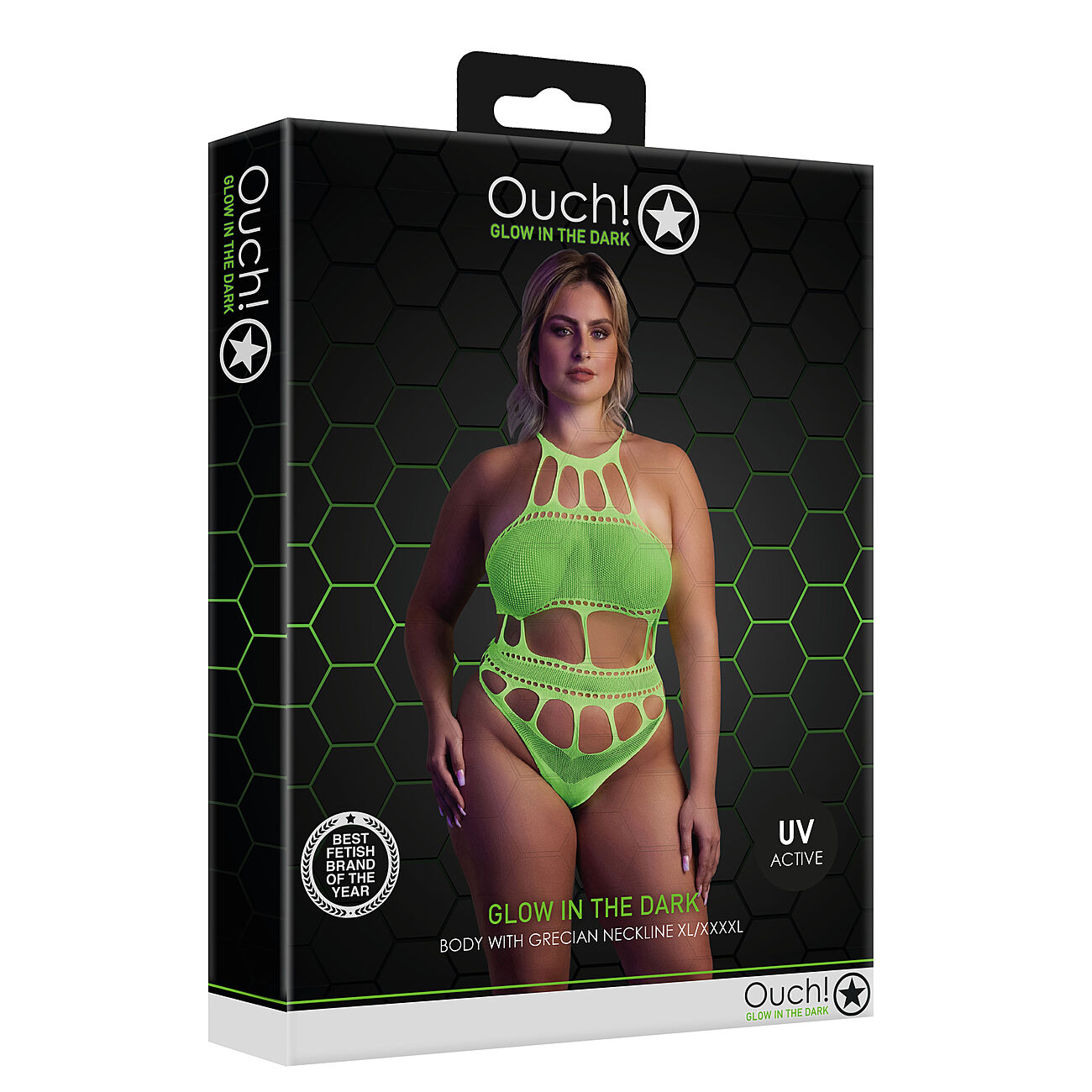Ouch - UV-valossa hohtava body, vihre, Plus Size