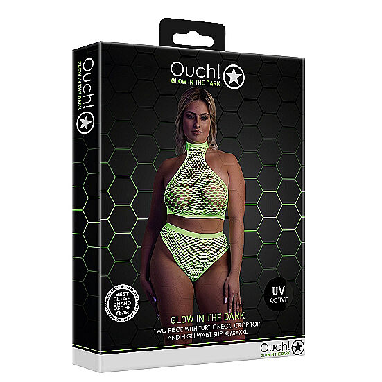 Ouch - UV-valossa hohtava alusasusetti, vihre�, Plus Size