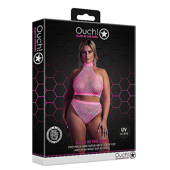 Ouch - UV-valossa hohtava alusasusetti, pinkki, Plus Size