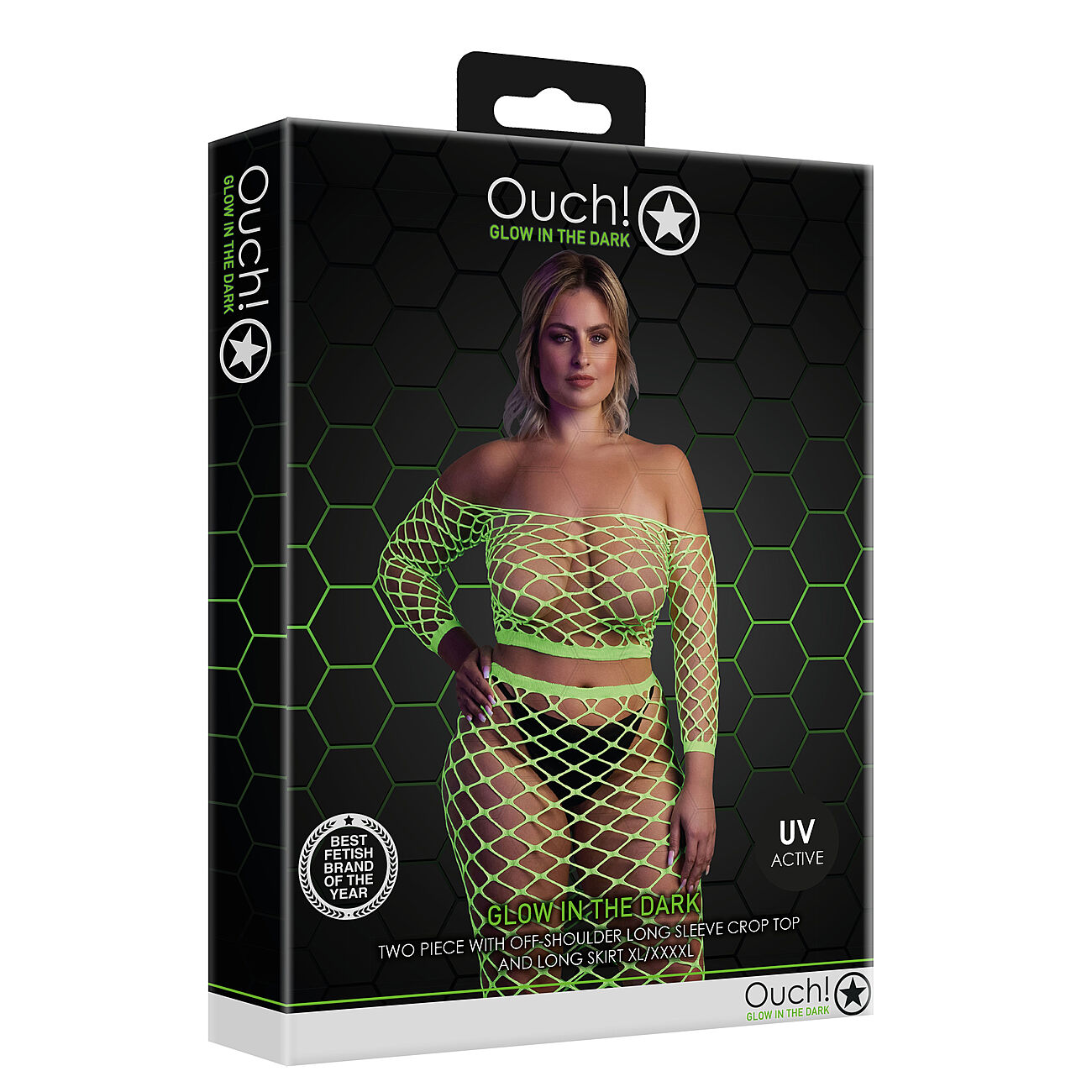 Ouch - UV-valossa hohtava toppi ja hame -setti, vihre�, Plus Size