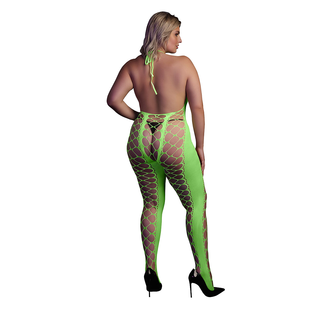 Ouch - UV-valossa hohtava catsuit, vihre, Plus Size