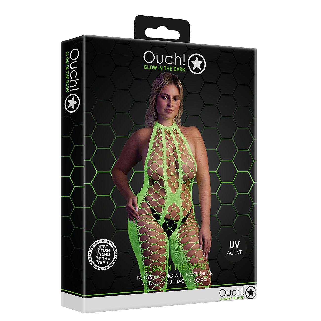 Ouch - UV-valossa hohtava catsuit, vihre, Plus Size