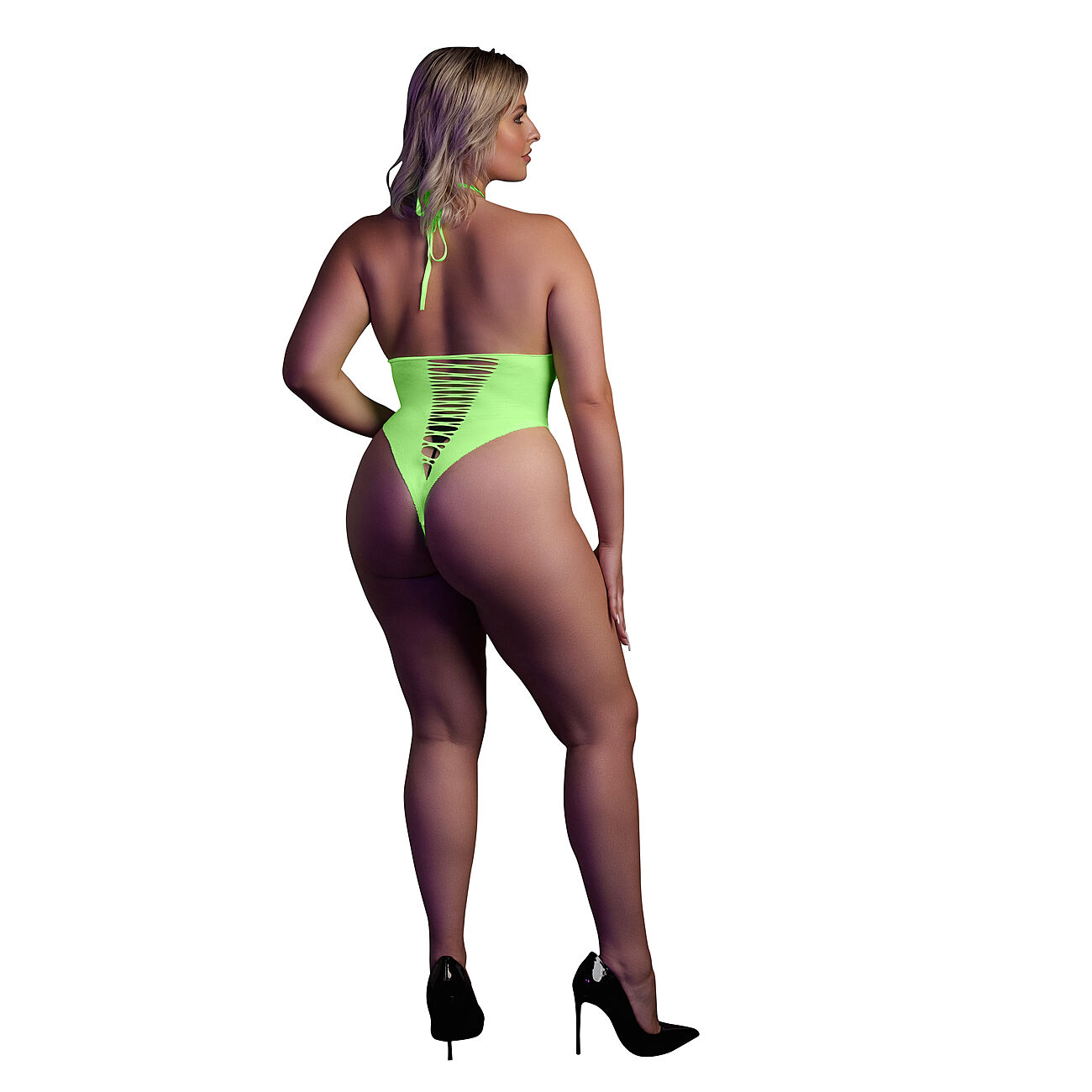 Ouch - UV-valossa hohtava halterneck-body, vihre�, Plus Size