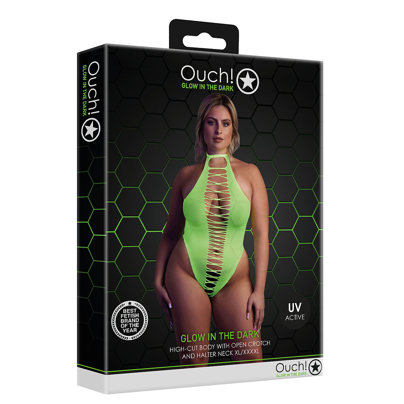 Ouch - UV-valossa hohtava halterneck-body, vihre�, Plus Size