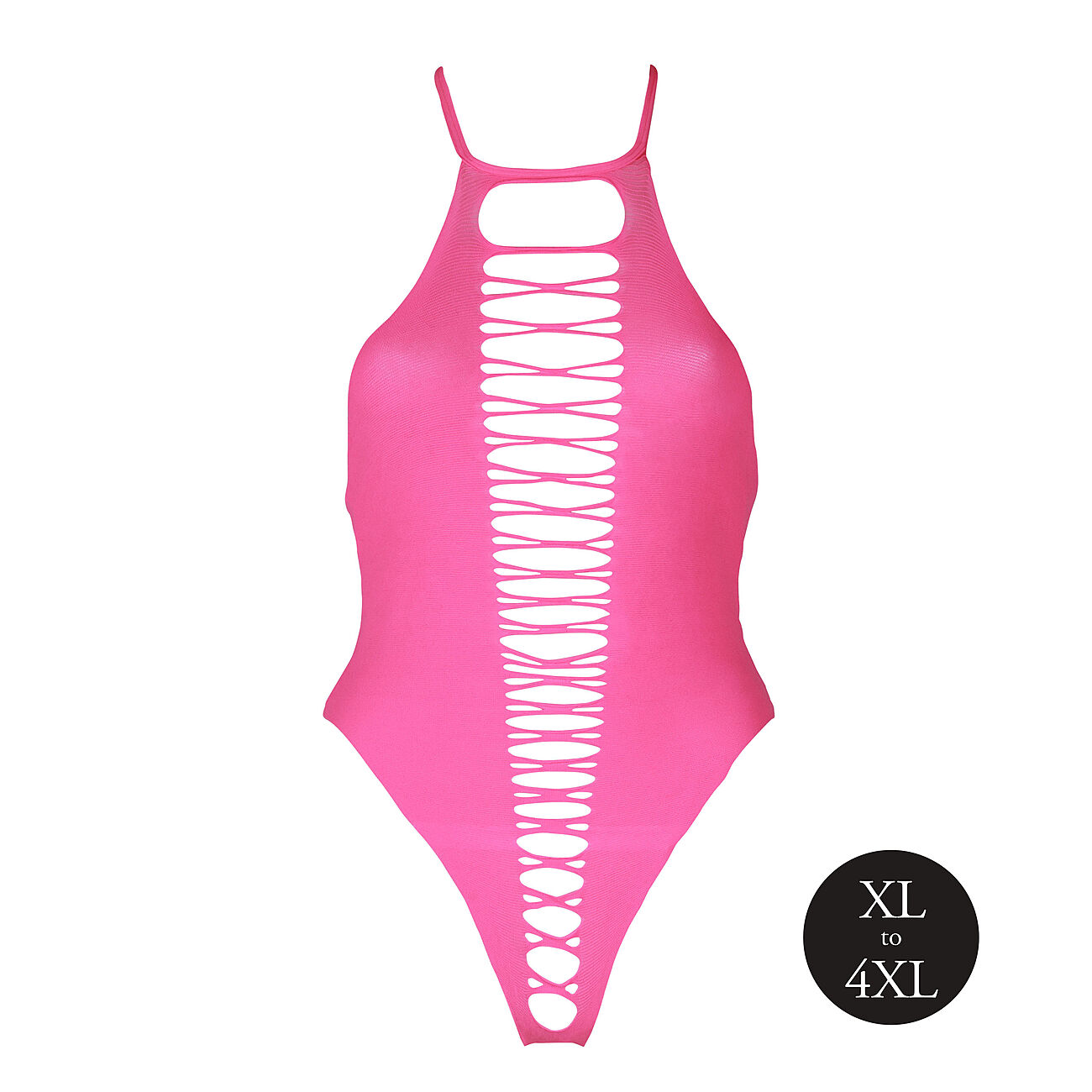 Ouch - UV-valossa hohtava halterneck-body, pinkki, Plus Size