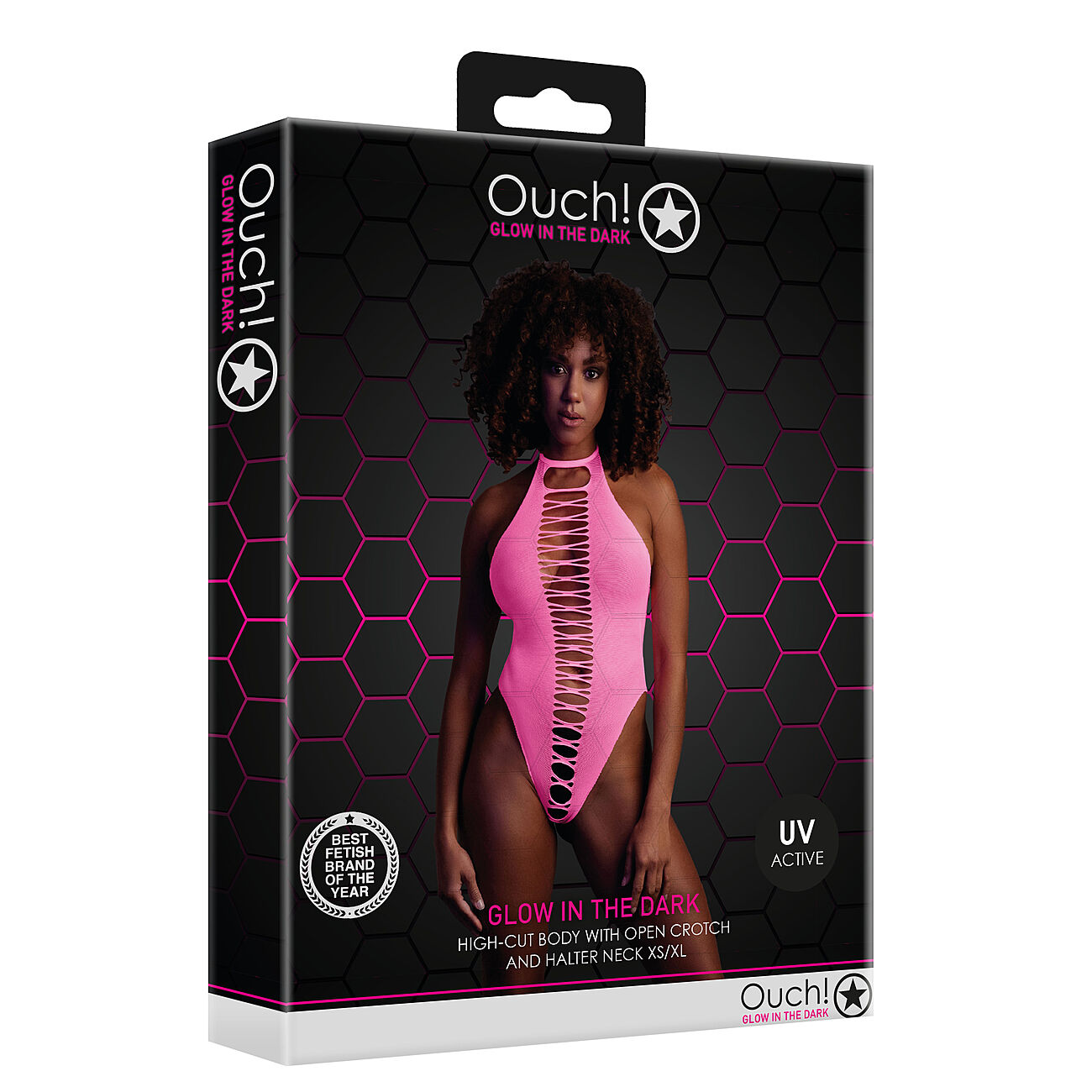 Ouch - UV-valossa hohtava halterneck-body, pinkki
