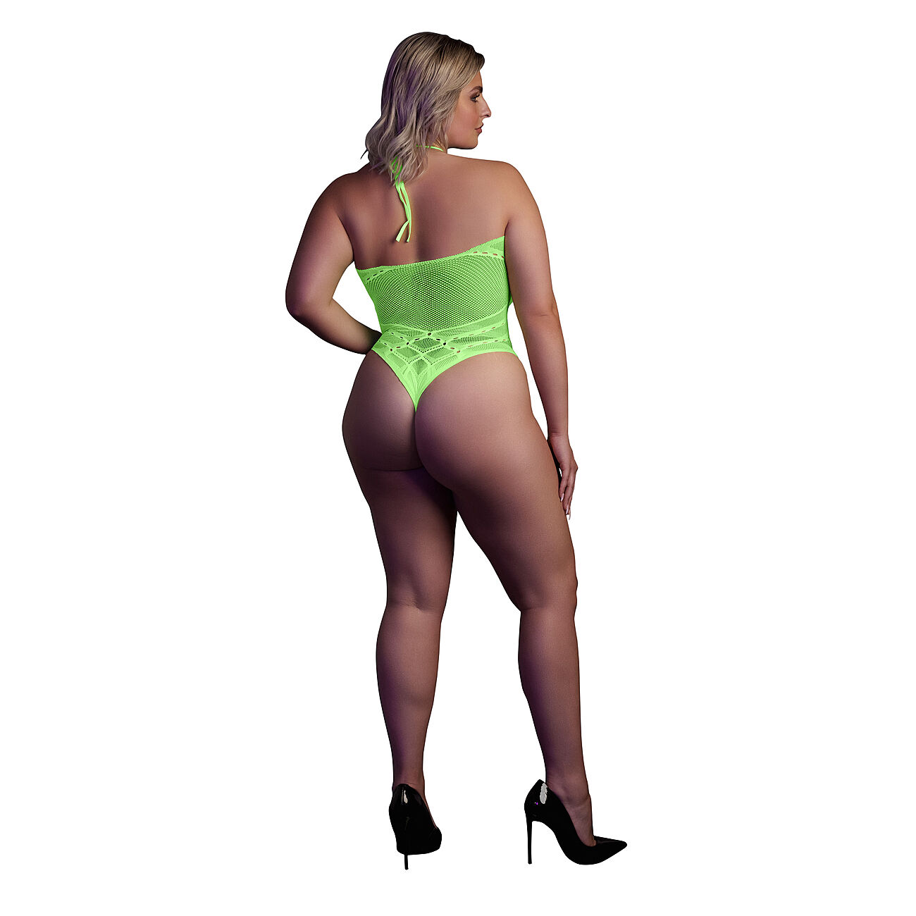 Ouch - UV-valossa hohtava verkkobody, vihre�, Plus Size