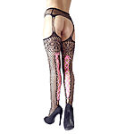 Cottelli Collection - Suspender tights, musta-pinkki