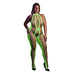Ouch - UV-valossa hohtava catsuit, vihre, Plus Size