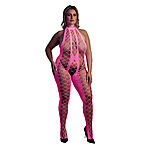 Ouch - UV-valossa hohtava catsuit, pinkki, Plus Size